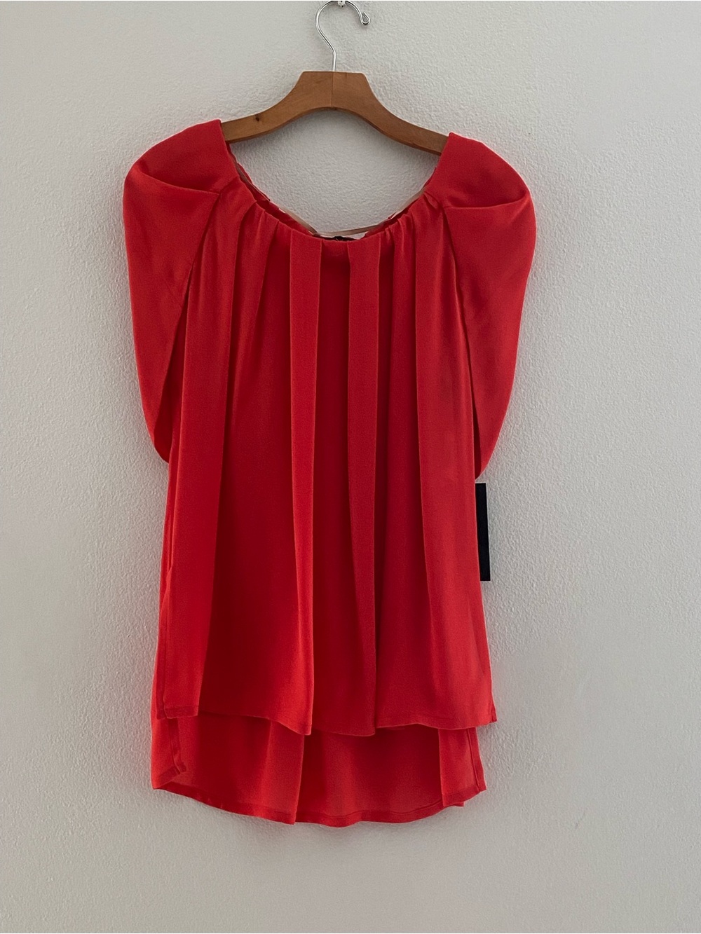 Vionnet Paris 100% Silk Coral Draped Blouse | NWT | Sculptural Pleated Top